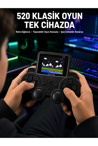 ASTRALTECH 520 Oyunlu Taşınabilir El Oyun Konsolu TV Bağlantılı Şarjlı Gamepad