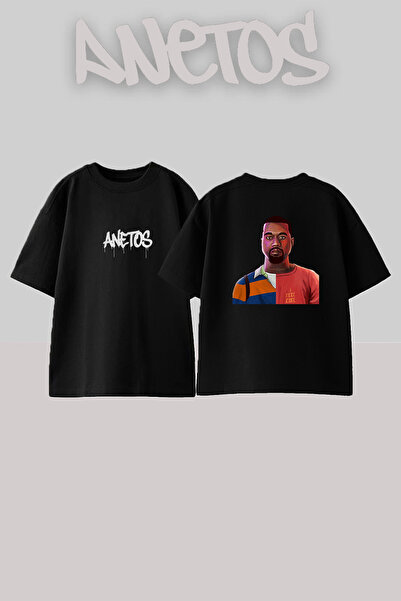 Anetos Kanye West_33 Μαύρο μπλουζάκι με στάμπα σχεδίου Unisex Oversize