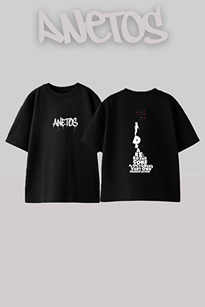 Anetos Drake so Far Gone Design Printed Unisex Oversize Black Tshirt
