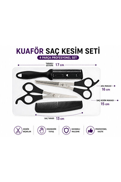 Vi Caro 4 Parça Profesyonel Berber Seti Kuaför Saç Kesim Seti 15 cm Saç Kesim...