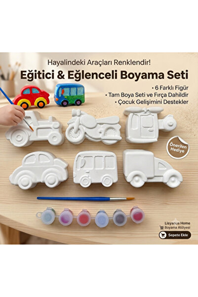 LİSYANTUS HOME 6’lı Taşıtlar Taş Boyama Seti/Araba/Hediye/Etkinlik/Eğitici/DI...