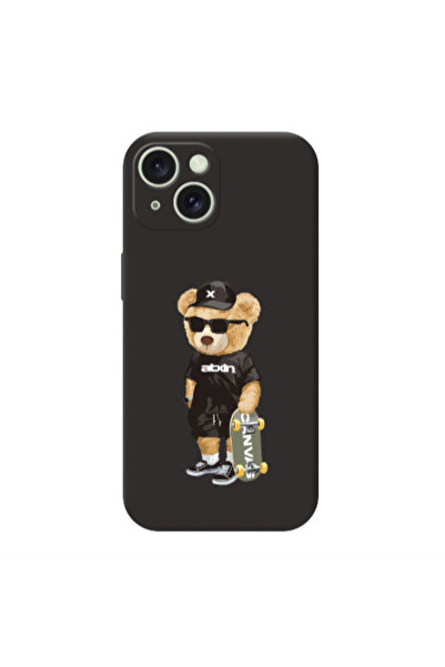 Other Apple iPhone 15 Bear with glasses Black Colored Silicone TPU Θήκη