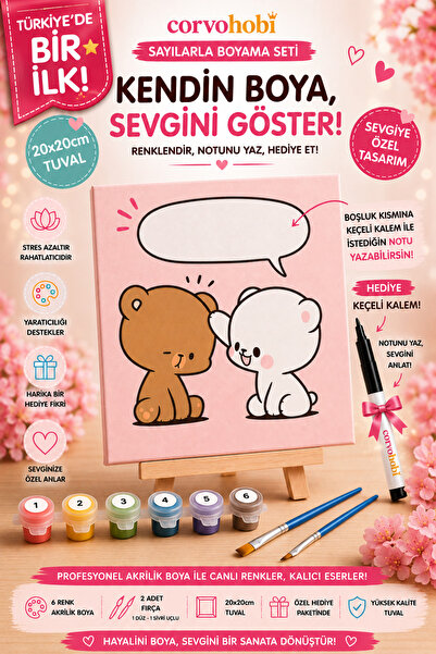 corvo hobi Sayılarla Boyama 20x20 Cm Tuval Seti Fırça Boya Kalem Dahil Çıtaya...