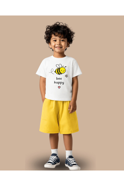 Re-clo BEE HAPPY، تي شيرت للأطفال من القماش العضوي بأكمام قصيرة ومطبوع للجنسين