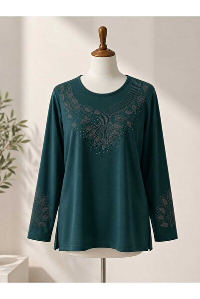 Gündoğan Women's New Season Luxury Stone Embroidered Mother Combed Cotton Blouse