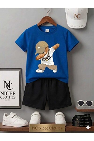 NC Nicee Clothes Summer Children's T-Shirt Shorts Unisex (Beige with Printed ...