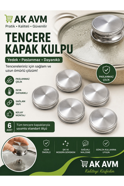 Ak Avm Paslanmaz Çelik Tencere Kapak Kulpu Yedek Kulp Isıya Dayanıklı 2'li Set