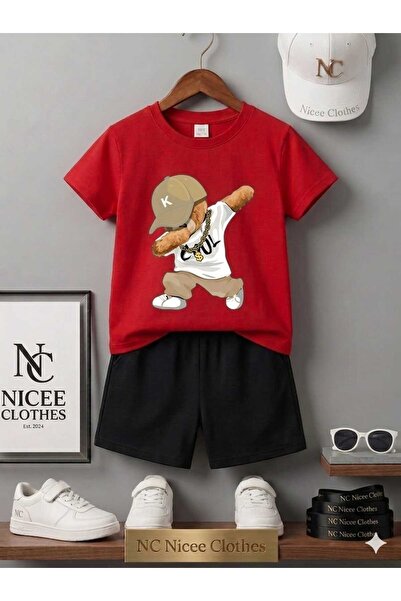 NC Nicee Clothes Summer Children's T-Shirt Shorts Unisex (Beige with Printed ...