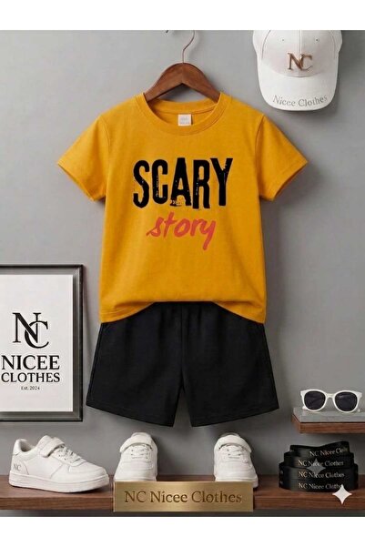NC Nicee Clothes Summer Children's T-Shirt Shorts Unisex (Scary Store Printed)