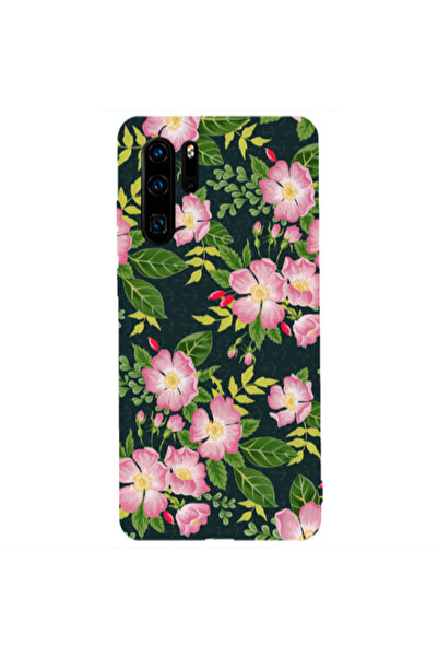Other Huawei P30 Pro Pink flowers green laves Transparent Silicone TPU Θήκη