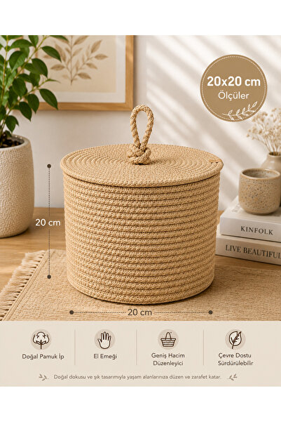 ÖRGÜM Coș 20x20 cm cu aspect de răchită, organizator decorativ lucrat manual,...
