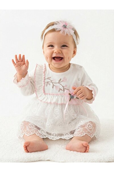 Kids Kingdom Cotton Floral Embroidered Bandana Mevlütlük Baby Girl Dress