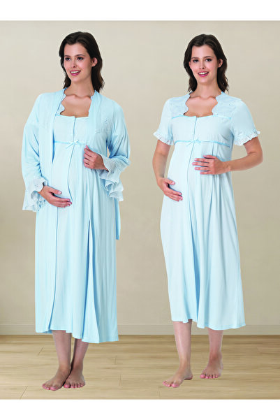 by İGP Maternity Short Sleeve Nightgown Set with Dressing Gown