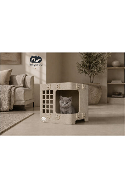 Keçe Kedi Evi – Demonte, Yıkanabilir, Taşınabilir Kedi Kulübesi –Ketoki Bej