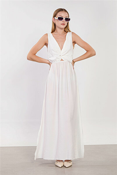 BARRELS AND OIL Women's Tie-Back Long Dress - Ecru