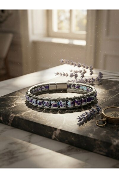 Meneva Aksesuar Sea Shell Stone and Steel Detailed Magnet Lock Bracelet