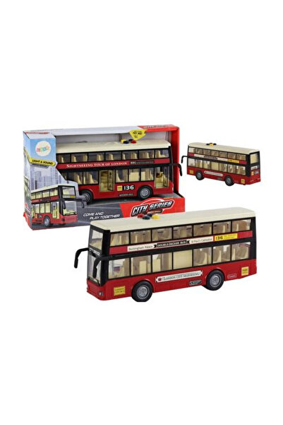 LeanToys Autobuz etajat/autobuz dublu etaj Scara 1:16, cu sunet si lumina, ju...
