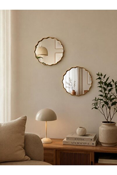 netteucuzluk 2-Piece Daisy Patterned Mirror Presentation Tray and Decorative Wall Mirror