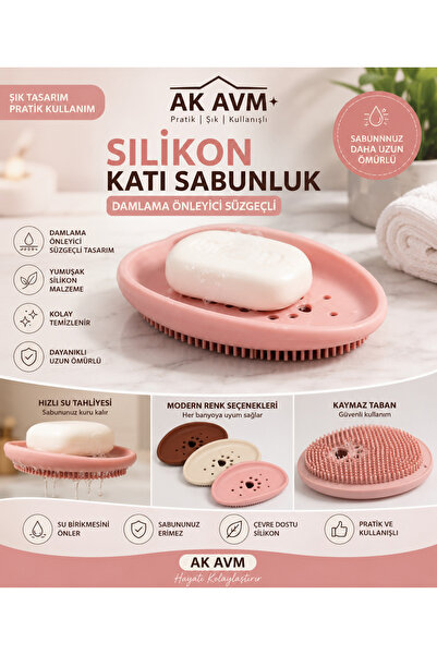 Ak Avm Silikon Katı Sabunluk Damlama Önleyici Süzgeçli Tezgah Üstü Banyo Mutf...