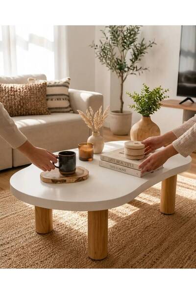 LkAhşap Modern Asimetrik Orta Sehpa 110x45 cm - 45 cm Yükseklik | 36 mm MDF T...