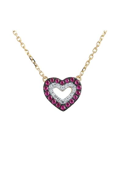 Bijuteria SORELLY Colier inimă din aur de 14k cu diamante de 0.05ct și rubine...