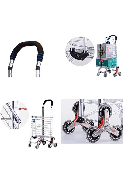 hitteknoloji Metal katlanabilir pazar arabası bez sepetli merdiven çıkan tekerlekli 40x60x103