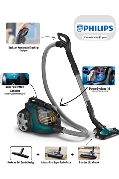 Philips Turbo Fırçalı- Yüksek Çekim Gücü ve Kalite, Akıllı Açılma/kapanma Öze...