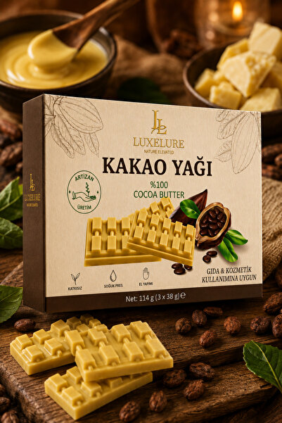 luxelure Kakao Yağı %100 Saf Soğuk Pres 114 g (3 x 38 g) | Gıda ve Kozmetik K...