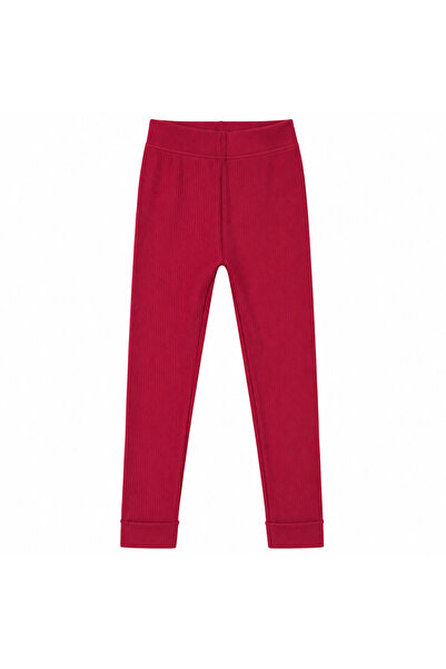 Generic Girls' Ribbed Leggings with Elastic Waist, Burgundy Color, Size 14 Ye...