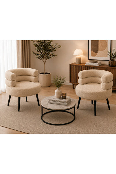 N.zone 2-Piece Set of Luxury Round Boucle Chair with Unique Modern Design, Co...