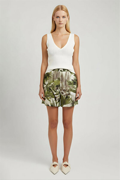 Perspective Khaki tropical print high-waisted shorts