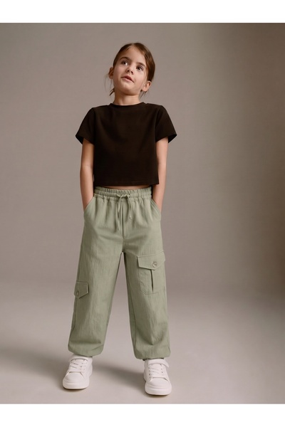 Tinymuyt Girl's 3-Pocket Tencel Silky Fabric Pants Khaki