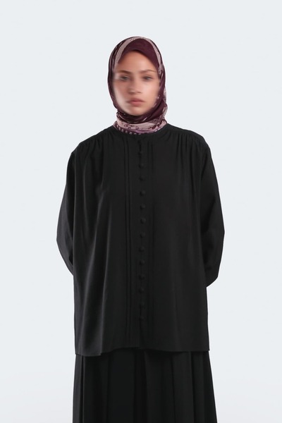 Emare Shoulder Gathered Ribbed Detailed Shirt