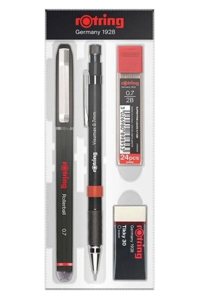 Rotring مجموعة أدوات مكتبية، سوداء، قلم رولر 0.7 متعدد الاستخدامات، ممحاة، مع...