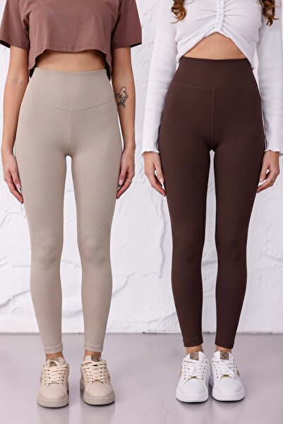 Mijja 2-Pack Advantage Women's No-Show Extra Flexible High Waist Ribbed Leggings