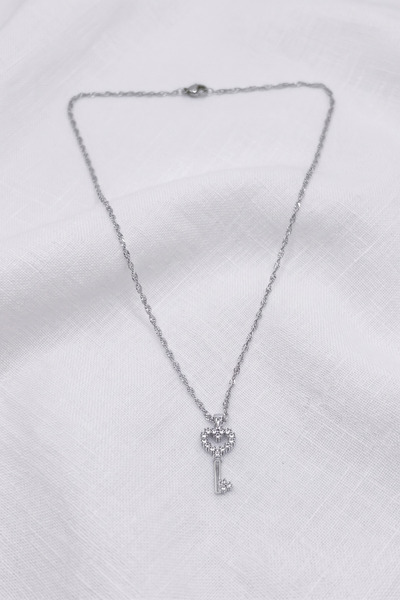 özgül takı ve tasarım Key Model Zircon Stone Silver Color Stainless Steel Women's Necklace