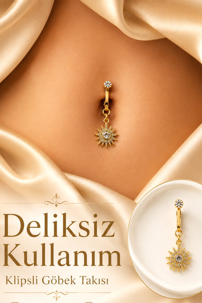 Sacce Scarves&Accessories Deliksiz Göbek Piercingi Klipsli Güneş Model Zirkon...