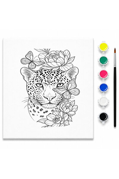 Genel Markalar 20x20 Boyama Tuvali Seti – Leopar ve Çiçek Desenli Kanvas Boya...