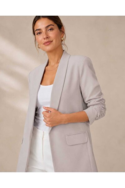 LAVİNİM Kadın Şal Yaka Kolu Büzgülü Blazer Ceket - Farklı Renk Seçenekleriyle
