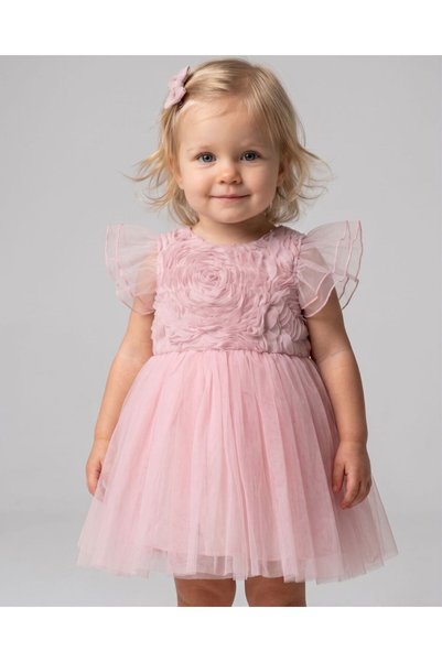 aysskids Mia Tulle Rose Detailed Birthday Special Day Princess Girl's Dress
