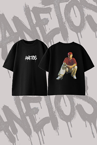 Anetos Eminem_17 Design Printed Oversize Crew Neck T-Shirt Black
