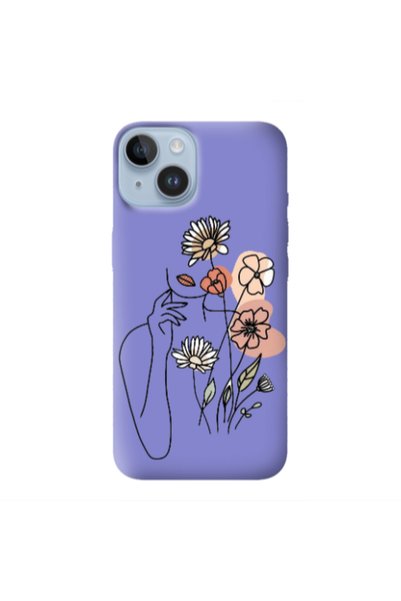 Other Apple iPhone 14 Lady with Flowers Purple Colored Silicone TPU Θήκη