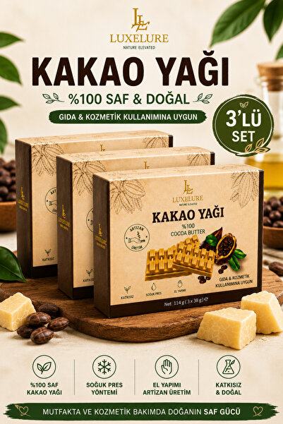 luxelure Kakao Yağı %100 Saf Soğuk Pres 114 g x 3 Adet | Gıda ve Kozmetik Kul...