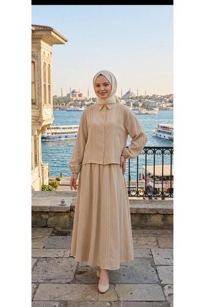 Mymood Linen suit with striped detail skirt