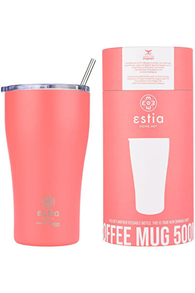 estia | θερμός Coffee Mug Save The Aegean Fusion Coral με Καλαμάκι | 500ml
