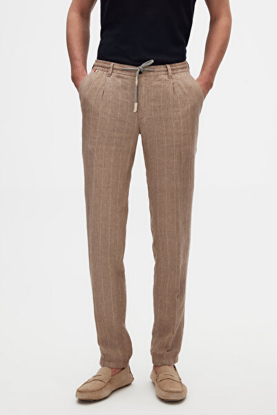 Damat Slim Fit Bej %100 Keten Chino Pantolon