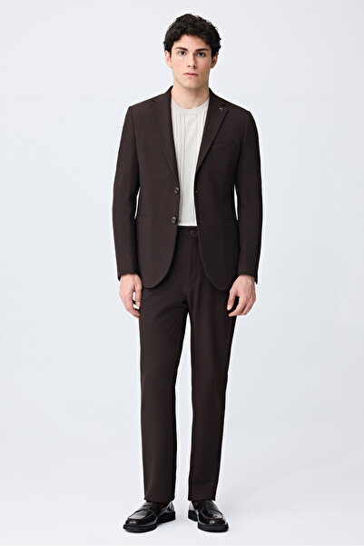 Tween Slim Fit Kahverengi Çizgili Takim Elbise