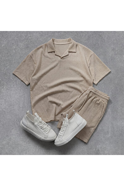 viperkombin Men's T-Shirt and Shorts Set Wrinkled Textured Fabric Summer 2-Pi...