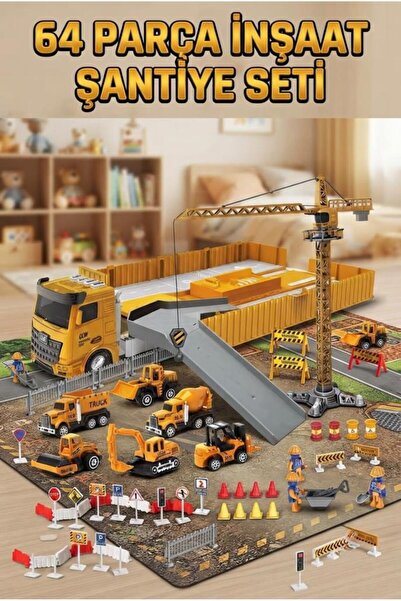 Tıfıl Toys 64 Parça Dev İnşaat Şantiye Seti: Sesli Işıklı Açılır İş Makineli ...