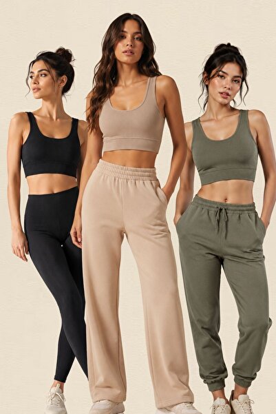 fevien Women's 3-Pack Thick Straps Padded Ribbed Diver Camisole Sports Bra Br...